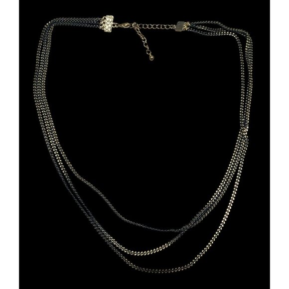 Dark Elegant Black And Gold Tone Multilayer Chain Necklace - Picture 2 of 9
